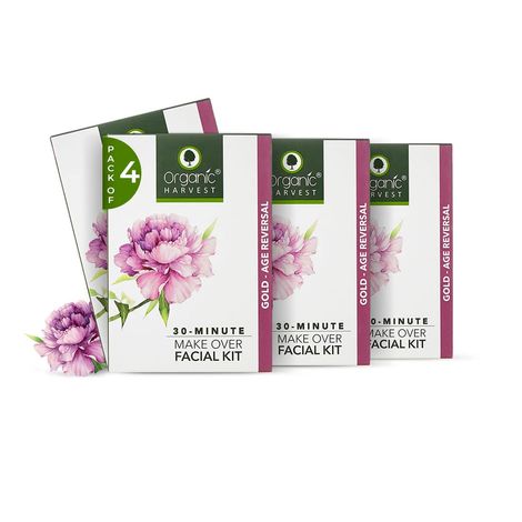 Buy Organic Harvest Gold Age Reversal Make Over Facial Kit For Women | 5 Easy Steps | Rejuvenates Skin Cells, Reduces Fine Lines & Signs of Ageing, Natural Glow To Skin | Ideal For All Skin Type | Paraben, Sulphate & Chemical Free (50gm Each, Pack of 4)-Purplle