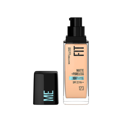 Buy Maybelline New York Fit Me Matte+Poreless Liquid Foundation 123 - Soft Nude | Matte Finish with 16 HR Oil Control + SPF 22 30 ml-Purplle