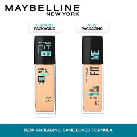 Maybelline New York Fit Me Matte+Poreless Liquid Foundation 123 - Soft Nude  | Matte Finish with 16 HR Oil Control + SPF 22