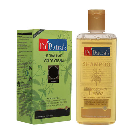 Buy Dr Batra's Herbal Hair Color Cream Brown 130 G and Normal Shampoo 200 ml (Pack of 2 Men and Women)-Purplle