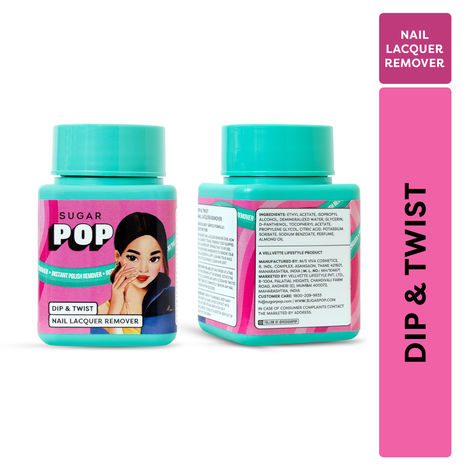 Buy SUGAR POP Dip & Twist Nail Lacquer Remover - 60 ml | Easy to use | Super-soft sponge | Acetone-free | Prevents cracking, peeling and breakage-Purplle