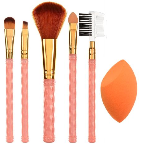 Buy AY Makeup Brush Set Of 5 With 1 Cut Shape Make up Sponge Puff (Color May Vary)-Purplle