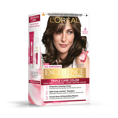 Buy L'Oreal Paris Excellence Creme Hair Color, 4 Natural Brown/Natural Dark Brown, 72ml+100g-Purplle
