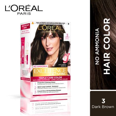 Buy L'Oreal Paris Excellence Creme Hair Color, 3 Dark Brown, 72ml+100g-Purplle