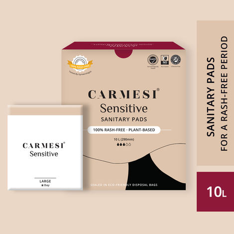 Buy Carmesi Sensitive - Sanitary Pads for Rash-Free Periods (10 Large)-Purplle