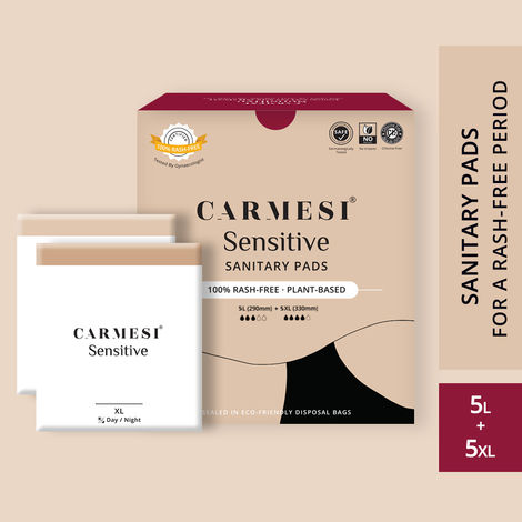 Buy Carmesi Sensitive - Sanitary Pads for Rash-Free Periods (5 Large + 5 XL)-Purplle