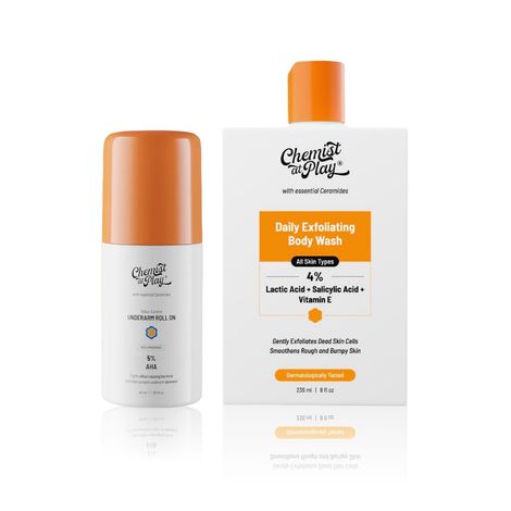Buy Chemist at Play UnderArm Roll On with 4% Lactic Acid & 1% Mandelic Acid, Aqua Fragrance + Exfoliating Body Wash with Ceramides 2% Lactic Acid + 2% Zemea + 0.5% Vitamin E | 40 ml + 236 ml-Purplle