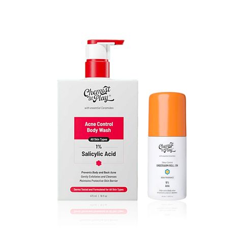 Buy Chemist at Play Acne Control Body Wash with Ceramides, 3% Pentavitin + 1% Salicylic Acid, 473ml + UnderArm Roll On with 4% Lactic Acid, Aqua Fragrance, 40ml-Purplle