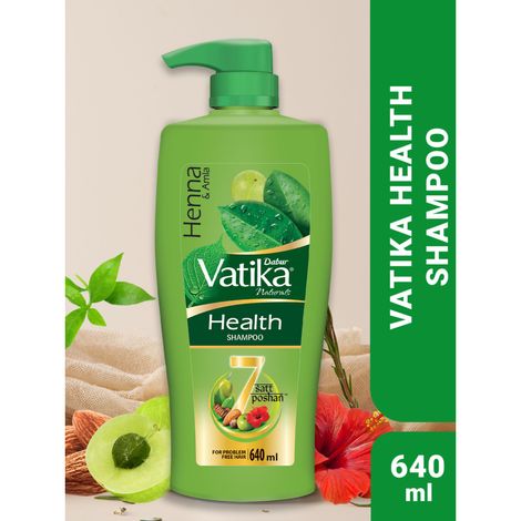 Buy Dabur Vatika Health Shampoo - 640ml | With 7 natural ingredients | For Smooth, Shiny & Nourished Hair | Repairs Hair damage, Controls Frizz | For All Hair Types | Goodness of Henna & Amla-Purplle