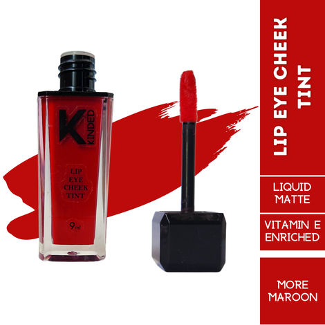 Buy KINDED Lip Eye and Cheek Tint for Women Girls Pigmented Liquid Lip Colour Lipstick Tint Eyeshadow Blush with Vitamin E Longlasting Moisturizing Nourishing (Liquid Matte Finish, More Maroon, 9 ml)-Purplle