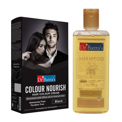 Buy Dr Batra's Colour Nourish Hair Colour Cream - Black 120 G and Normal Shampoo 200ml (Pack of 2 Men and Women)-Purplle
