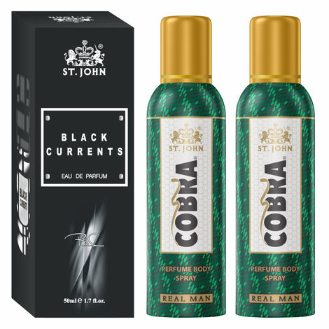 Buy St John Cobra Deodrant No Gas Real Man Pack of 2 100 ml each & Black Current 50 ml Combo Perfume Body Spray - For Men & Women (250 ml, Pack of 2)-Purplle