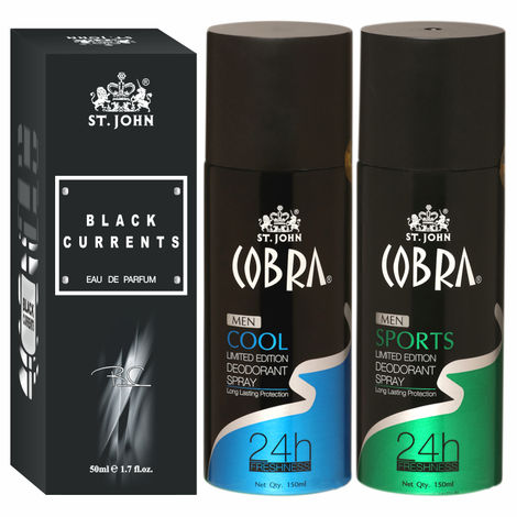 Buy St John Cobra Deodrant Cool & Sports 150 ml each & Black Current 50 ml Perfume Combo Pack Perfume Body Spray - For Men & Women (350 ml, Pack of 3)-Purplle
