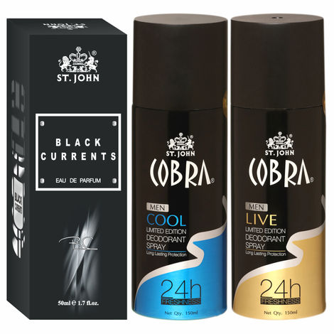 Buy St John Cobra Deodrant Cool & Live 150 ml each & Black Current 50 ml Perfume Combo Pack Perfume Body Spray - For Men & Women (350 ml, Pack of 3)-Purplle