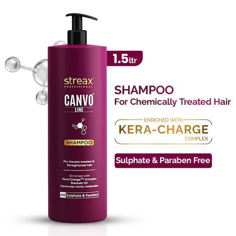 Buy Streax Professional Canvoline Shampoo For straightened hair, with Kera-Charge & Baobab oil, 1500 ml-Purplle