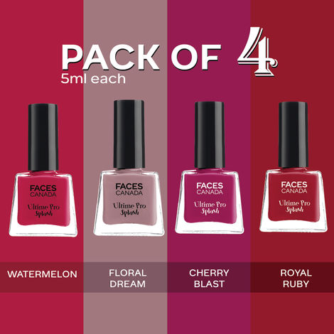 Buy FACES CANADA Ultime Pro Splash Mini Nail Enamel I FloralDream+Royal Ruby+CherryBlast+Watermelon I 20 ml-Purplle