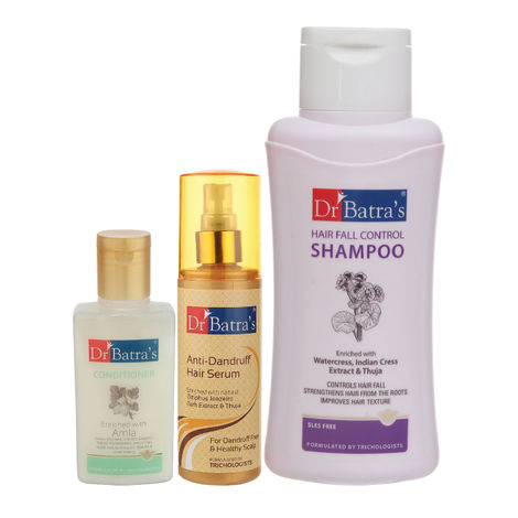 Buy Dr Batra's Anti Dandruff Hair Serum, Conditioner - 100 ml and Hair Fall Control Shampoo - 500 ml-Purplle