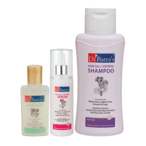 Buy Dr Batra's Hair Fall Control Serum-125 ml, Conditioner - 100 ml and Hair Fall Control Shampoo - 500 ml-Purplle