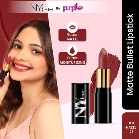 Buy NY Bae Super Matte Lipstick - Hot Hazel 23| Red Mauve | Matte Finish | Enriched with Vitamin E | Rich Colour Payoff | Nourishing | Long lasting | Smudgeproof | Vegan | Cruelty & Paraben Free - 4.2 gm-Purplle