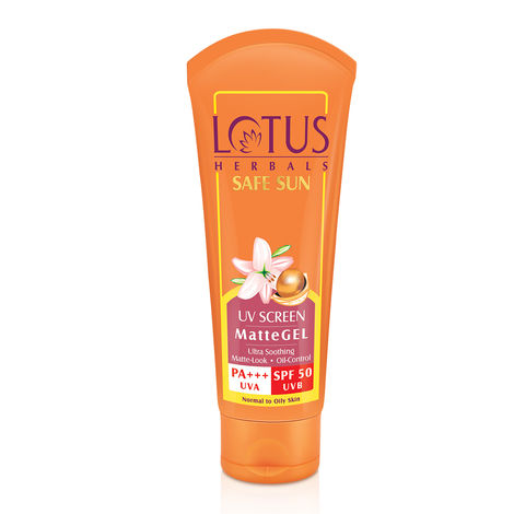 Buy Lotus Herbals Safe Sun Uv Screen Mattegel Ultra Soothing Sunscreen | PA+++ | SPF 50 | Matte Look | Oil Control | For Normal to Oily Skin | 50g-Purplle