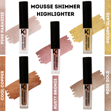 Buy KINDED Mousse Shimmer Highlighter Illuminator Liquid Chrome Metallic Bronzer Blush for Face Makeup Shine Glow (Pink Paradise, Rusty Bronze, Cool Copper, Golden Glaze & Rose Gold Combo, 3 ml each)-Purplle