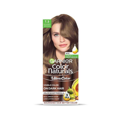 Buy Garnier, Hair Colouring Creme, Long-lasting Colour, Smoothness & Shine, Color Naturals, Shade: 7.3 Golden Brown, 55 ml + 50 gm-Purplle