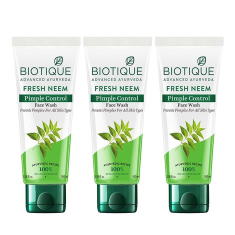 Buy Biotique Fresh Neem Pimple Control Face Wash (100 ml) pack of 3-Purplle