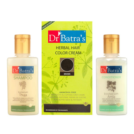 Buy Dr Batra's Herbal Hair Color Cream- Brown, Dandruff Cleansing Shampoo - 100 ml and Conditioner - 100 ml (Pack of 3 Men and Women)-Purplle