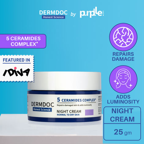 Buy DERMDOC by Purplle 5 Ceramides Complex Night Cream (25 gm) | ceramide moisturizer | moisturizer for face | damage repair face cream | moisturizer for dry skin type-Purplle