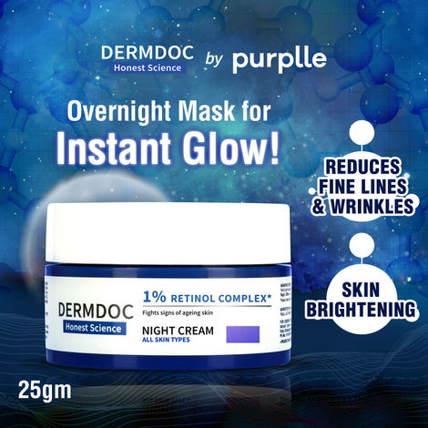 Buy DERMDOC by Purplle 1% Retinol Night Cream (25 gm) | Skin Brightening | Night Cream for Glowing Skin | Night Cream for Oily Skin | Night Cream for Dry Skin | Anti-Wrinkle Night Cream-Purplle