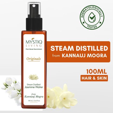 Buy Mystiq Living Jasmine Water Hydrosol, Steam Distilled 100% Pure Organic Floral Water Spray, Face Mist and Body Mist Natural Perfume and Toner - 100 ml-Purplle