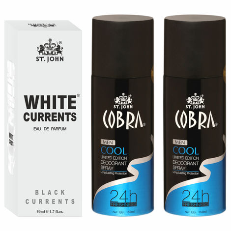 Buy St John Cobra Deodrant Cool 150 ml Pack of 2 & Cobra Black Current 50 ml Perfume Combo Gift Pack Perfume Body Spray - For Men & Women (350 ml, Pack of 3)-Purplle