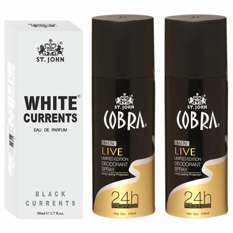 Buy St John Cobra Deodrant Live 150 ml Pack of 2 & Cobra Black Current 50 ml Perfume Combo Gift Pack Perfume Body Spray - For Men & Women (350 ml, Pack of 3)-Purplle