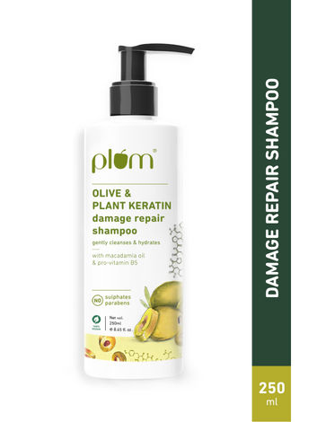 Buy Plum Olive & Plant Keratin Damage Repair Shampoo | With Olive Oil, Plant keratin, Macadamia oil | Strengthens & smoothens hair, conditions and adds shine to hair-Purplle