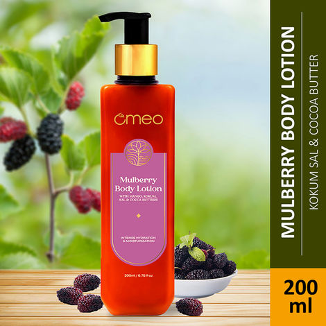 Buy Omeo Mulberry Body Lotion for Dry Skin with Goodness of Mulberry Extract, Sal, Mango, Cocoa & Kokum Butter and Vitamin E | Non-Sticky, Moisturizer Cream, Glow, for Women & Men- 200 ml-Purplle