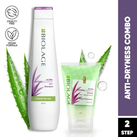 Buy Biolage Ultra Hydrasource Hydrating Shampoo + Combo of Hydrasource Deep Treatment Pack (400 ml + 100 ml)|For Dry Hair-Purplle