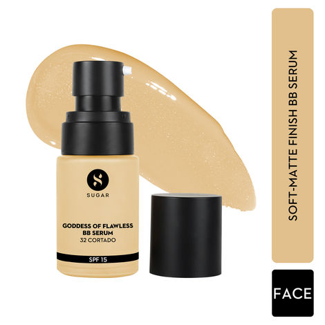Buy SUGAR Cosmetics Goddess Of Flawless BB Serum | Matte Finish| SPF15 & Enriched with Hyaluronic acid & Vitamin E - 32 Cortado (Medium, Golden Undertone)-Purplle