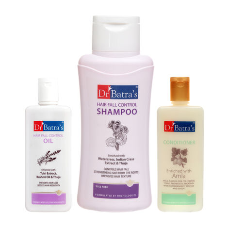 Buy Dr Batra's Hair Fall Control Shampoo 500 ml Conditioner 200 ml and Hair Fall Control Oil 200 ml (Pack of 3 Men and Women)-Purplle