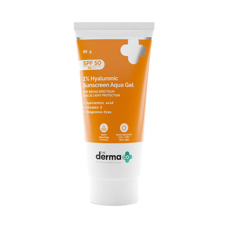 Buy The Derma Co.1% Hyaluronic Sunscreen SPF 50 Aqua Gel, PA++++,For Broad Spectrum & Blue Light Protection (80 g)-Purplle