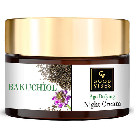 Buy Good Vibes Bakuchiol Age Defying Night Cream |Natural Retinol, Anti-Aging, Wrinkle Control | No Parabens, No Mineral Oil, No Sulphates, No Animal Testing, Vegan (50g)-Purplle