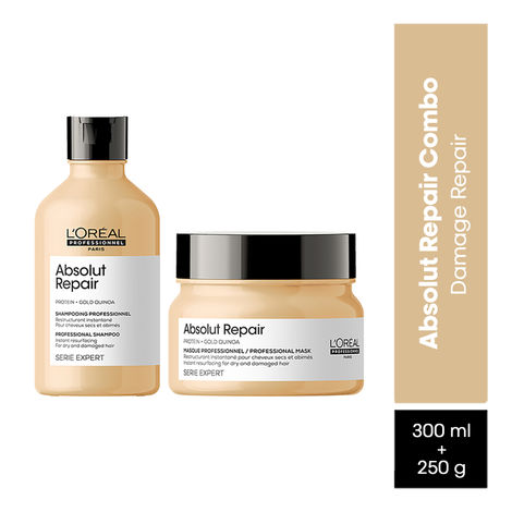 Buy L'Oreal Professionnel Serie Expert Absolut Repair Shampoo + Mask Combo Provides Deep Conditioning & Strength (300ml + 250 gm)-Purplle