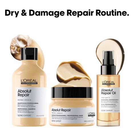 Buy L'Oreal Professionnel Serie Expert Absolut Repair Shampoo +Serie Expert Absolut Repair Mask + Absolut Repair Oil 10-in-1 (300ml + 250 gm + 90 ml)-Purplle