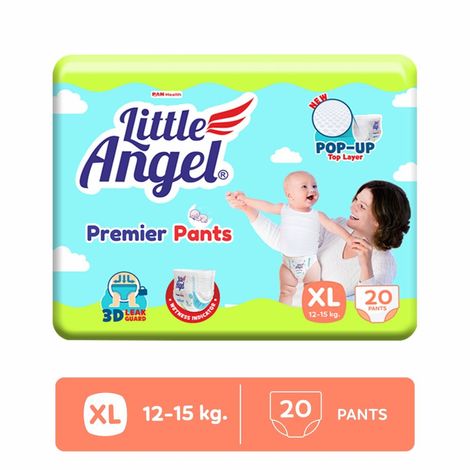 Buy Little Angel Premier Pants Baby Diapers, Extra Large (XL) Size, 20 Count, Cottony Soft Material, Breathable, Extra Dry Core, Stretchable Sides, Pack of 1, 12-15 kgs-Purplle