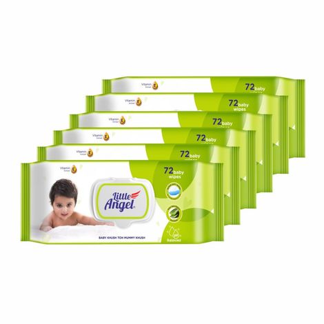 Buy Little Angel Super Soft Cleansing Baby Wipes Lid Pack, 432 Count, Enriched with Aloe vera & Vitamin E, pH balanced, Dermatologically Tested & Alcohol-free, Pack of 6,72 count/pack-Purplle