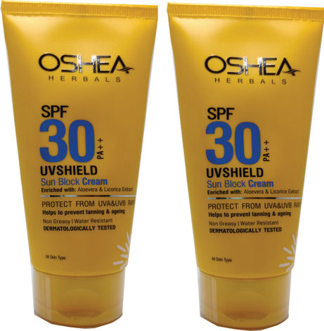 Buy Oshea Herbals UV SHIELD SUN BLOCK CREAM SPF 30 PA ++ 60Grams pack of 2-Purplle