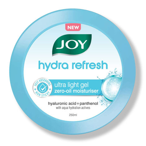 Buy Joy Hydra Refresh Ultra-Light Gel | 48 Hours Hydration | Oil Free Moisturiser | with Hyaluronic Acid | Super Light Gel for Oily, Dry & Combination Skin | For Face & Body, 250 ml-Purplle
