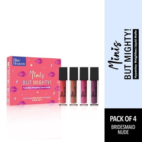 Buy Blue Heaven Minis But Mighty Hyperstay Weightless Liquid Matte Lipstick- Bridesmaid Nude Shade Kit, Pack of 4, 6ml-Purplle