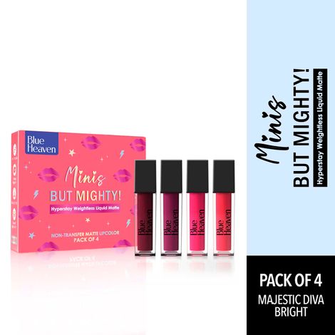 Buy Blue Heaven Minis But MightyA HyperstayA Weightless Liquid Matte LipstickA Majestic Diva Pack of 4, 6ml-Purplle