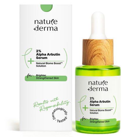 Buy Nature Derma 2% Alpha Arbutin Serum with Natural Biome-Boost™| Reduces Dark Spots & Pigmentation| Evens Skin Tone & Strengthens | 30ml | Dermatologically Tested-Purplle