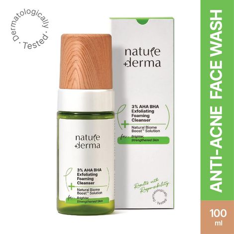 Buy Nature Derma 3% AHA BHA Facewash with 100% Natural Biome-Boostaa€zA¢ Solution: Skin-Strengthening & Exfoliating Foaming Cleanser To Resurface Dull / Dry Skin And Fight Acne 100 ml-Purplle